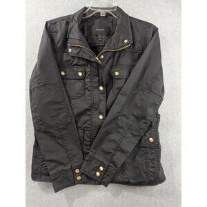 J Crew Jacket Womens Medium Black Utility Field Coat Gold Button Pockets Stylish